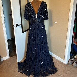 Elegant Navy Blue Sequin Dress